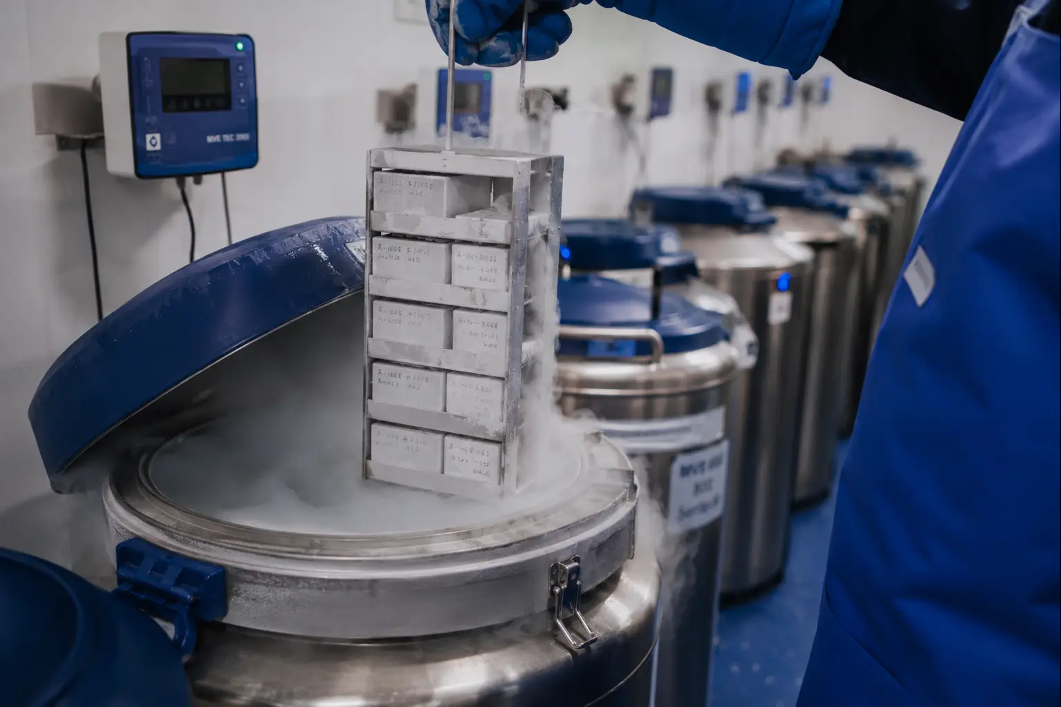Cryostorage facility with cryogenic tanks