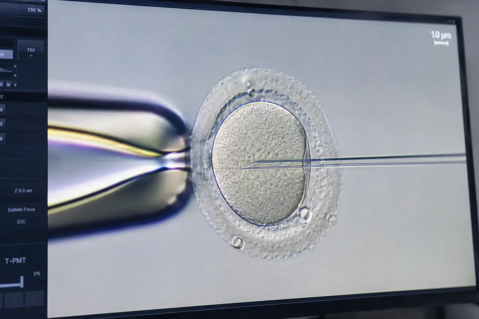 ICSI performed under a high-magnification microscope